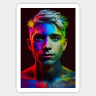 Luminous Beauty: A Portrait of a Man with Colorful Lights Sticker